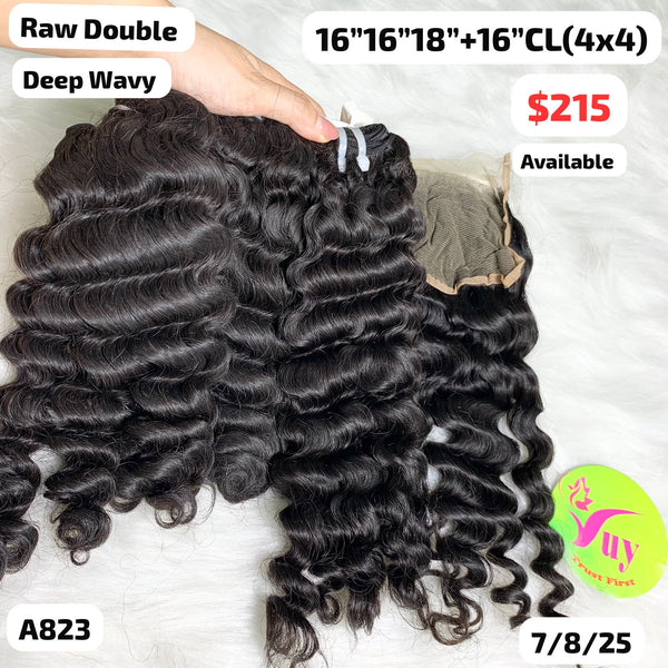 16"16"18" bundles and 16" 4x4 closure Deep wave double drawn raw hair (A823)