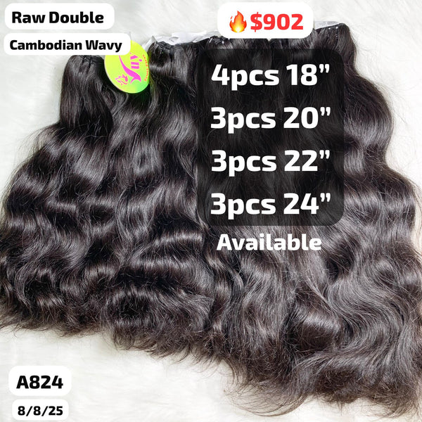 DEAL 13pcs Cambodian wave double drawn raw hair from 18" to 24" (A824)