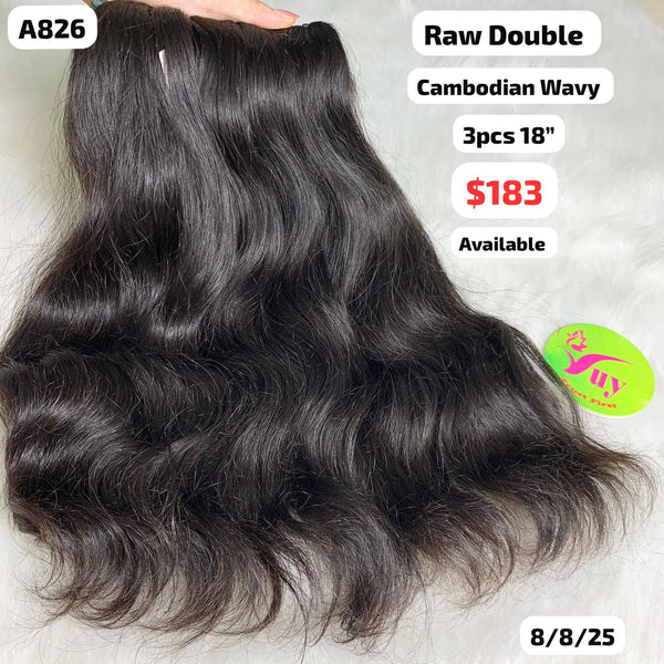 3pcs 18" Cambodian wave double drawn raw hair (A826)