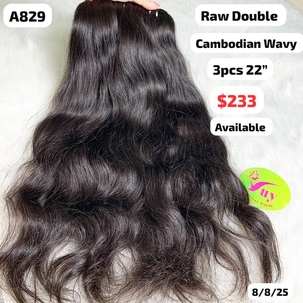 3pcs 22" Cambodian wave double drawn raw hair (A829)