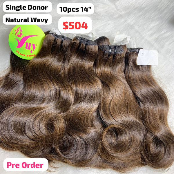 [PRE-ORDER] 10pcs 14" natural wave single donor hair brown color