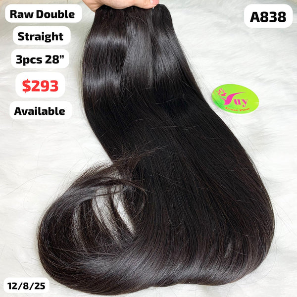 3pcs 28" Straight double drawn raw hair (A838)