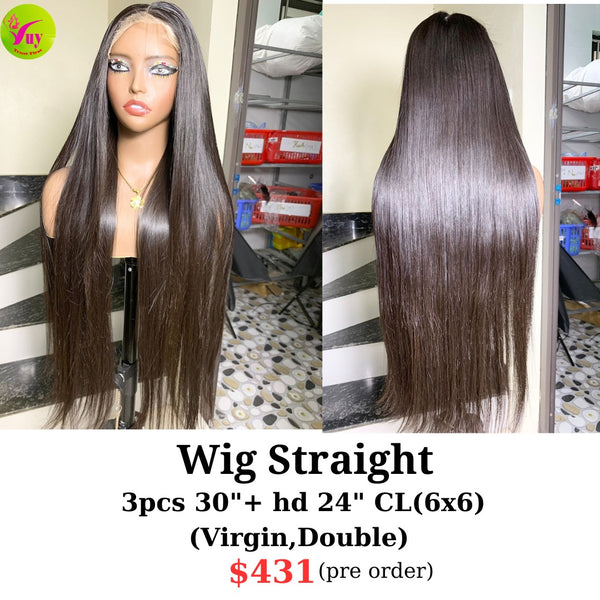 [PRE-ORDER] 30" 6x6 HD closure wig straight virgin hair (made from 3pcs 30" and 24" 6x6 HD closure)