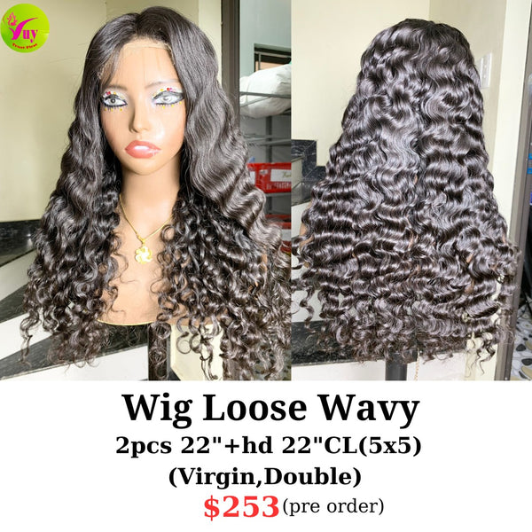 [PRE-ORDER] 22" 5x5 HD closure wig Loose wave virgin hair (made from 2pcs 22" and 22" 5x5 HD closure)