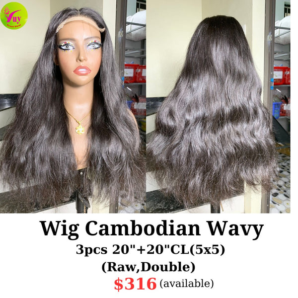 20" 5x5 closure wig Cambodian wavy raw hair (made from 3pcs 20" and 20" 5x5 closure)