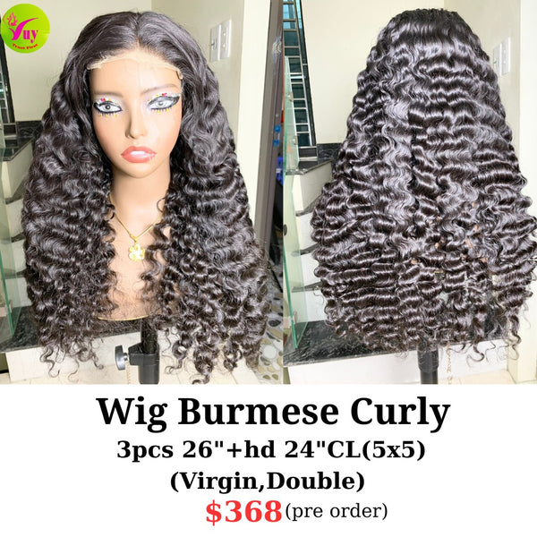 [PRE-ORDER] 26" 5x5 HD closure wig Burmese curly virgin hair (made from 3pcs 26" and 24" 5x5 HD closure)