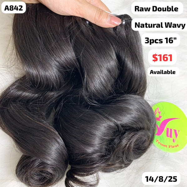 3pcs 16" Natural wave double drawn raw hair (A842)