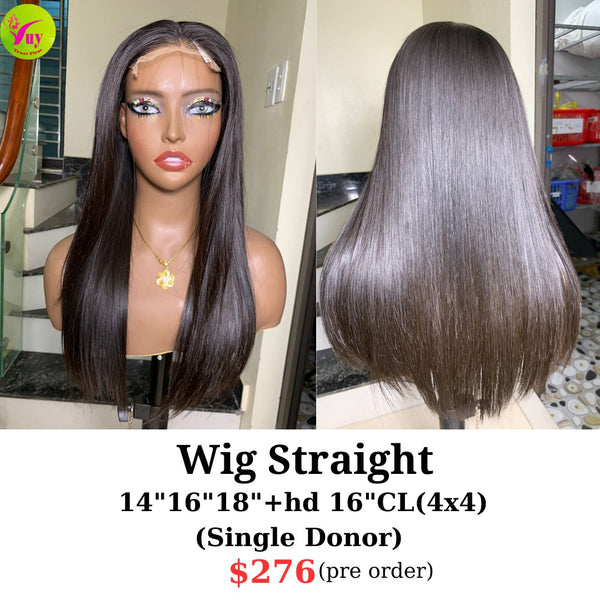 [PRE-ORDER] 18" 4x4 HD closure lace wig straight donor hair (made from 14"16"18" bundles and 16" HD 4x4 closure)