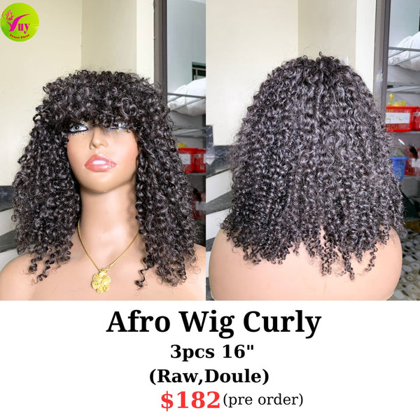 [PRE-ORDER] 16" afro wig curly raw hair (made from 3pcs 16" bundles)