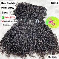 3pcs 14" Pixel curly double drawn raw hair (A843)