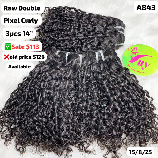 3pcs 14" Pixel curly double drawn raw hair (A843)