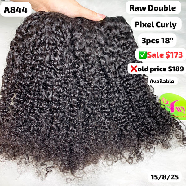 3pcs 18" Pixel curly double drawn raw hair (A844)