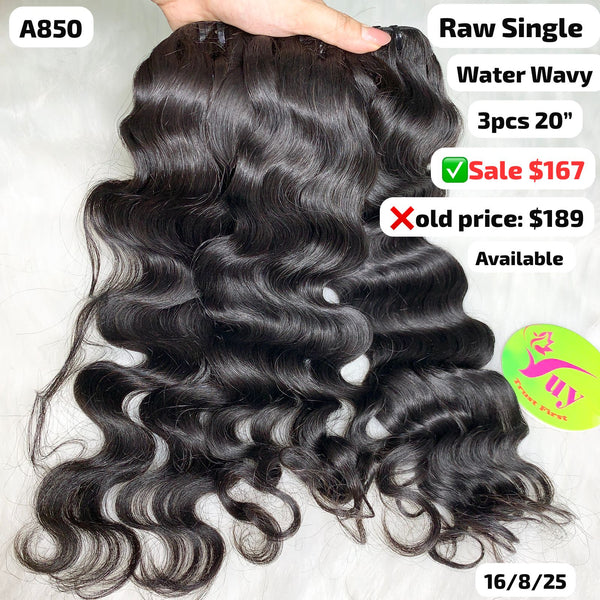 3pcs 20" Water wave single drawn raw hair (A850)