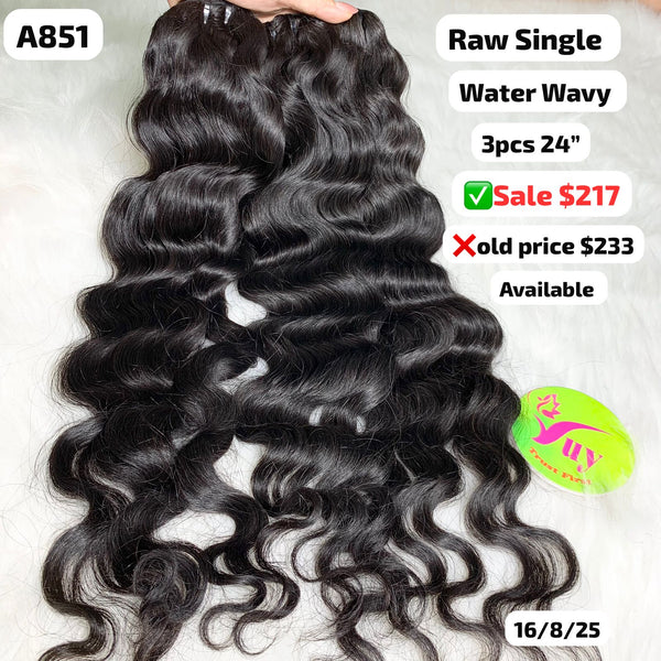 3pcs 24" Water wave single drawn raw hair (A851)