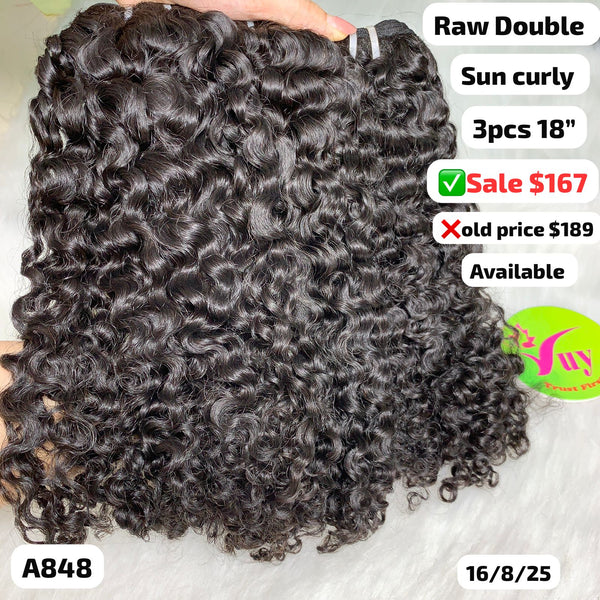 3pcs 18" Sun curly double drawn raw hair (A848)