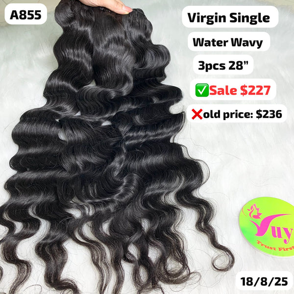 3pcs 28" Water wave single drawn virgin hair (A855)