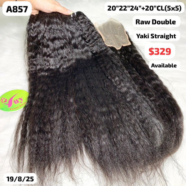 20"22"24" and 20" 5x5 closure Yaki straight double drawn raw hair (A857)