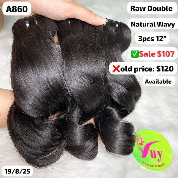 3pcs 12" Natural wave double drawn raw hair (A860)