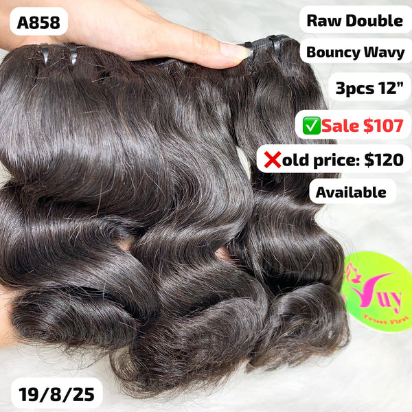 3pcs 12" Bouncy wave double drawn raw hair (A858)
