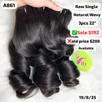 3pcs 22" Natural wave single drawn raw hair (A861)