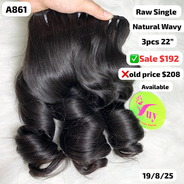 3pcs 22" Natural wave single drawn raw hair (A861)