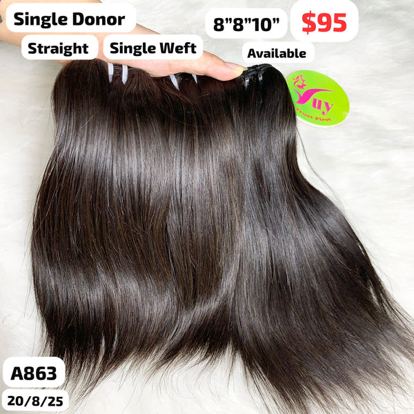 8"8"10" Straight single donor hair (A863)