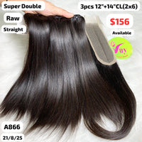 3pcs 12" and 14" 2x6 closure Straight super double drawn raw hair (A866)