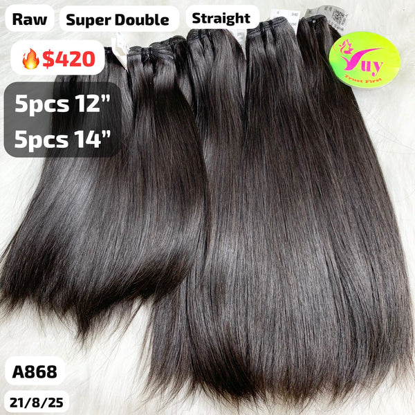 DEAL 10pcs Straight super double drawn raw hair: 5pcs 12" and 5pcs 14" (A868)