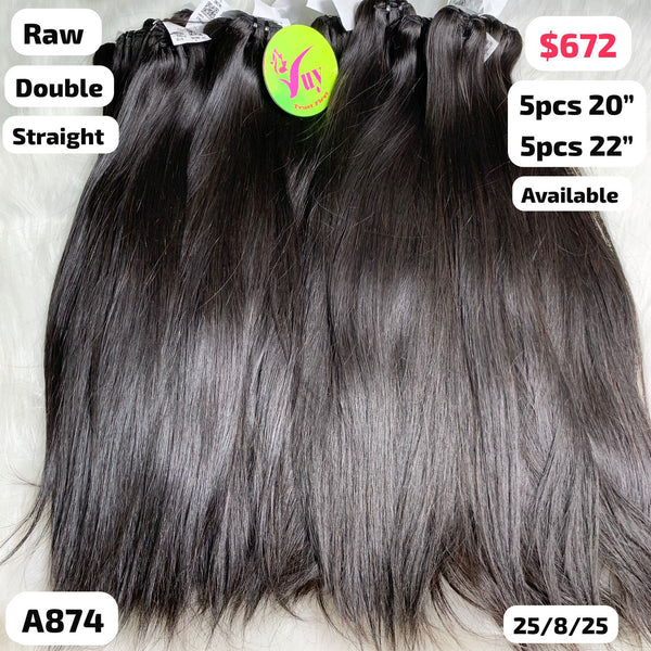 DEAL 10pcs Straight double drawn raw hair: 5pcs 20" and 5pcs 22" (A874)