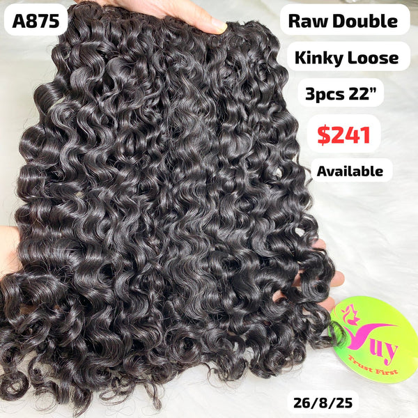 3pcs 22" Kinky loose curly double drawn raw hair (A875)
