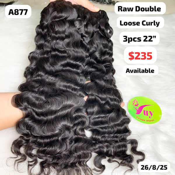 3pcs 22" Loose curly double drawn raw hair (A877)
