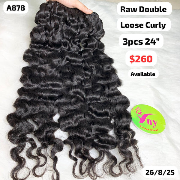 3pcs 24" Loose curly double drawn raw hair (A878)