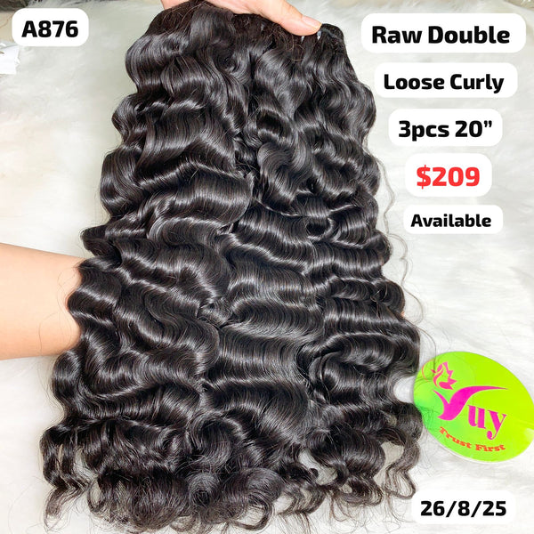 3pcs 20" Loose curly double drawn raw hair (A876)