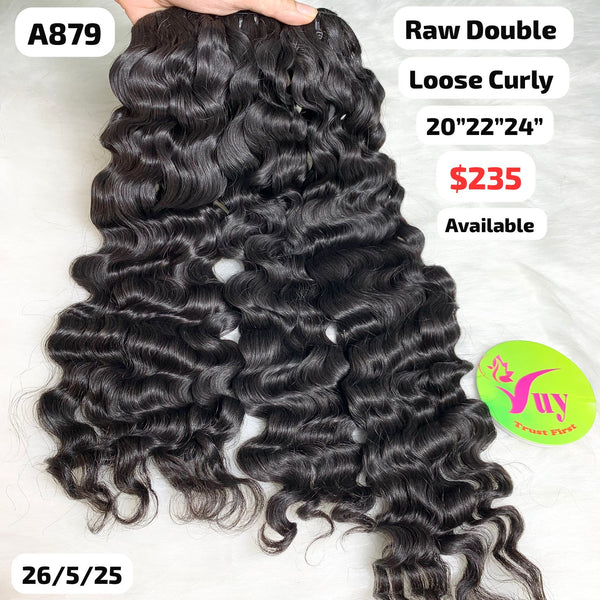 20"22"24" Loose curly double drawn raw hair (A879)
