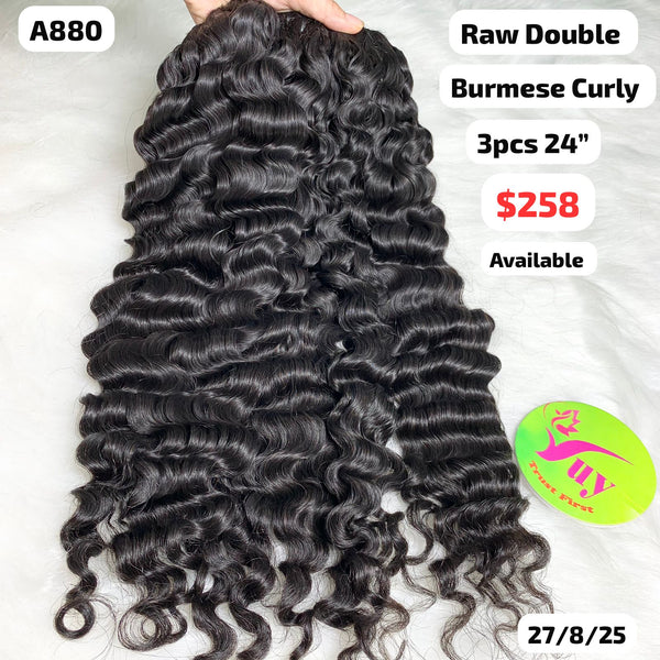 3pcs 24" Burmese curly double drawn raw hair (A880)