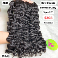 3pcs 20" Burmese curly double drawn raw hair (A881)