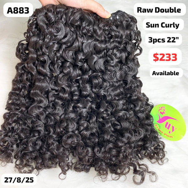 3pcs 22" Sun curly double drawn raw hair (A883)