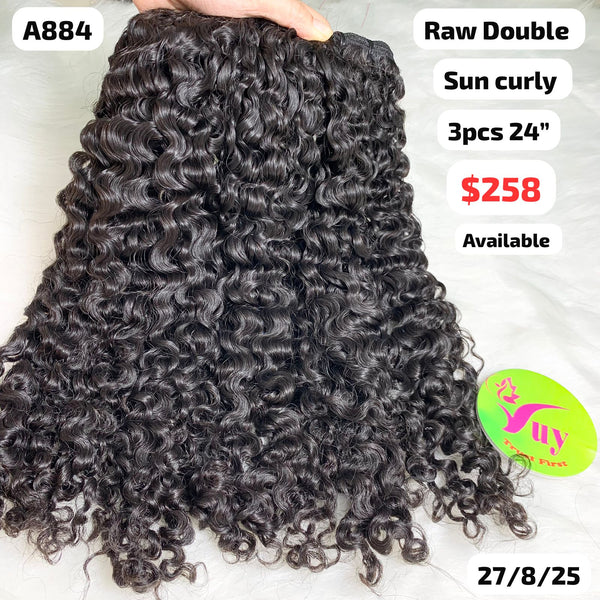 3pcs 24" Sun curly double drawn raw hair (A884)