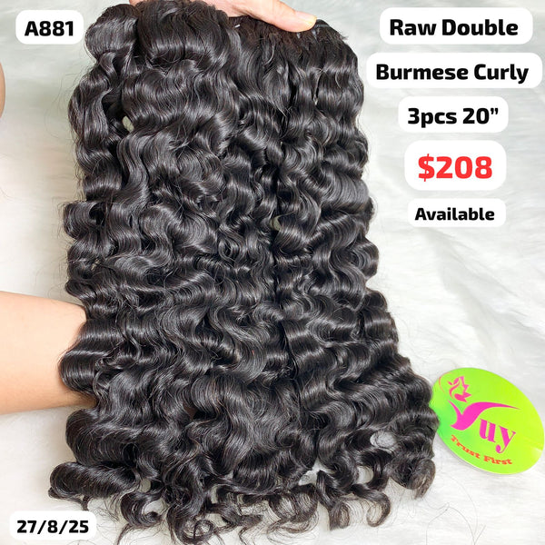 3pcs 20" Burmese curly double drawn raw hair (A881)