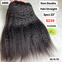 3pcs 22" Yaki straight double drawn raw hair (A886)