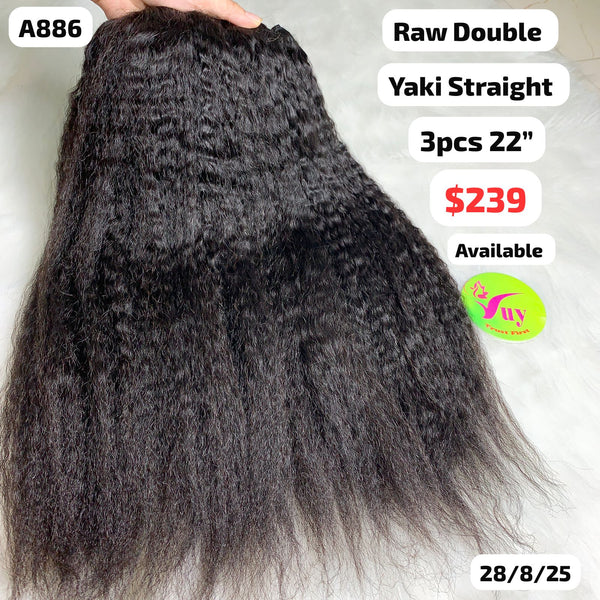 3pcs 22" Yaki straight double drawn raw hair (A886)