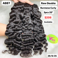 3pcs 20" Burmese curly double drawn raw hair (A887)