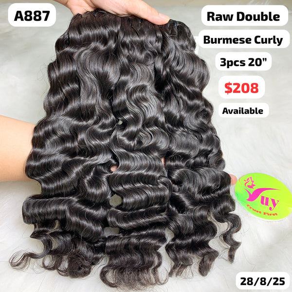 3pcs 20" Burmese curly double drawn raw hair (A887)