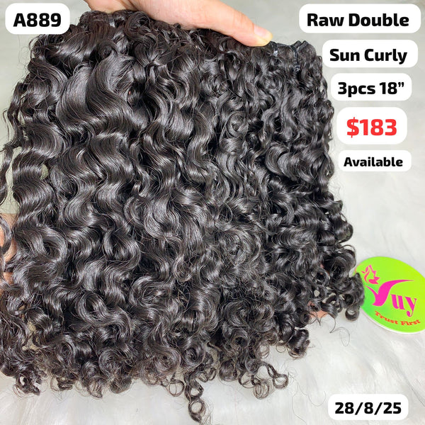 3pcs 18" Sun curly double drawn raw hair (A889)