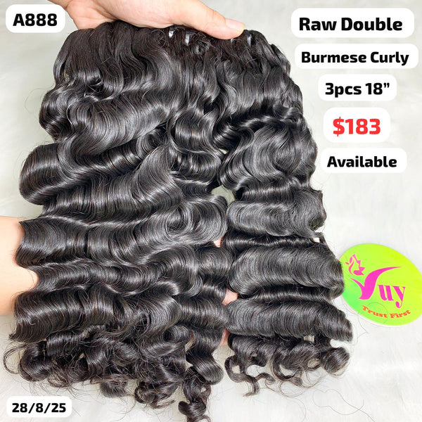 3pcs 18" Burmese curly double drawn raw hair (A888)