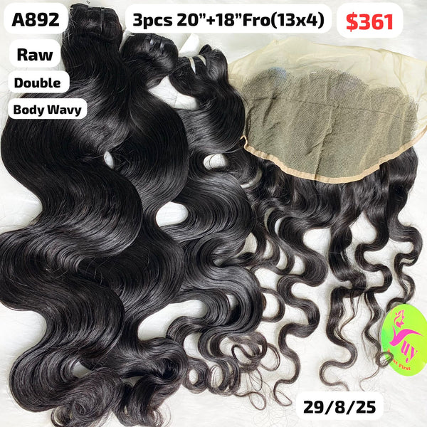3pcs 20" and 18" 13x4 frontal double drawn raw hair (A892)