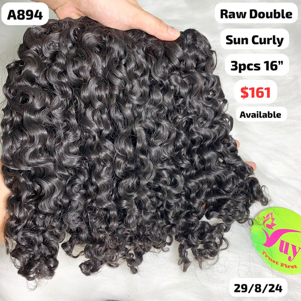 3pcs 16" Sun curly double drawn raw hair (A894)