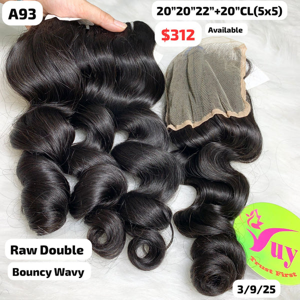 20"20"22" and 20" 5x5 closure bouncy wave double drawn raw hair (A93)
