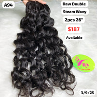 2pcs 26" steam wave double drawn raw hair (A94)