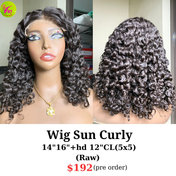 [PRE-ORDER] 16" hd 5x5 closure wig sun curly raw hair (made from 14" and 16" with 12" 5x5 closure hd lace)